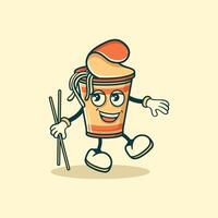 Happy Noodle Cup Cartoon Character Walking With Chopsticks vector