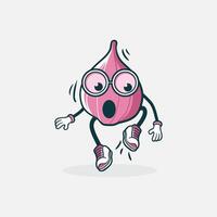 A surprised red onion character jumps in sneakers vector