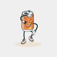 A Winking Orange Soda Can Character Poses Confidently vector