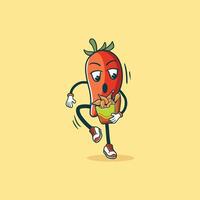 A Chili Pepper Character Carrying Fried Chicken vector