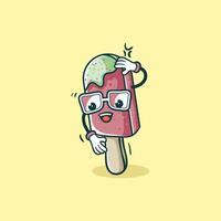 A happy ice cream popsicle character wearing glasses vector