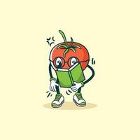 A Studious Tomato Character Reading a Book vector