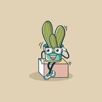 Happy Plant Character Sitting On A Block vector