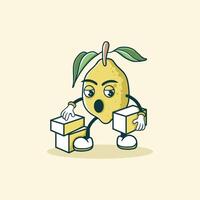 A Surprised Lemon Character Lifting Boxes vector