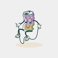 Happy Drink Can Character Jump Rope Exercise vector