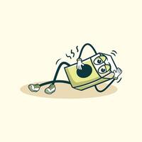 Cartoon Cigarette Pack Character Lying Down In Pain vector