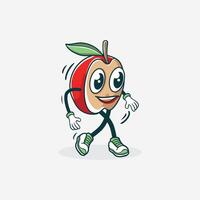 A happy apple character walks briskly across the ground vector