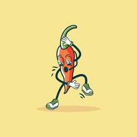 A surprised chili pepper character is running vector