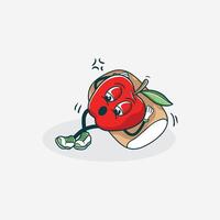 An Angry Apple Character Falls Down While Wearing a Backpack vector