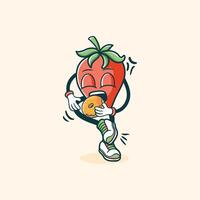 A Strawberry Character Enjoying a Donut Treat vector