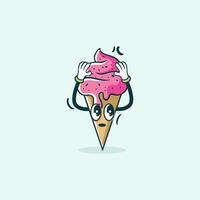 Anxious Ice Cream Cone Character Cartoon Illustration vector