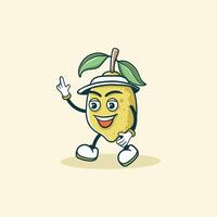 A cheerful lemon cartoon character waves happily vector