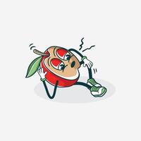 Tired Apple Character Doing Leg Exercises vector