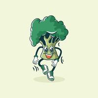 A happy broccoli character joyfully dances in sneakers vector