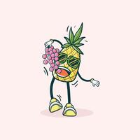 A Cool Pineapple Character Holding Grapes vector