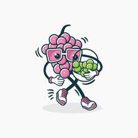 A Grape Character Walks While Carrying Green Grapes vector
