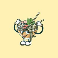 Happy Noodle Bowl Character Illustration Design vector