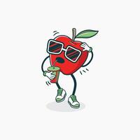 A Cool Apple Character Drinks a Refreshing Beverage vector