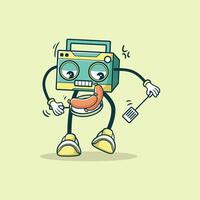 A Retro Boombox Character Grilling Sausages vector