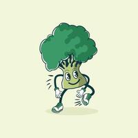 A happy broccoli character is jogging joyfully vector