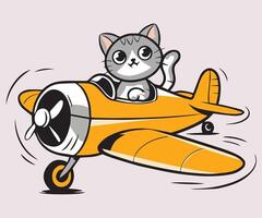 Pilot cat Flying with a plane in the sky Illustration vector