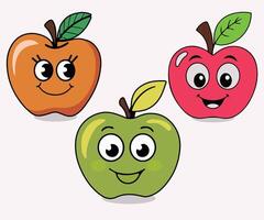 3 Different Color Cute Apple with Smile Face for Kids vector