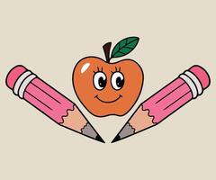 Back to School A pencil drawing of a pencil with a cute Apple on it. vector