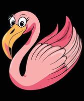 A Pink Flamingo coloring page with a pink beak walks across a Black background vector