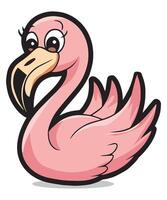 A Pink Flamingo coloring page with a pink beak walks across a white background vector