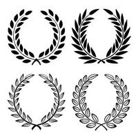 Black and White Laurel and Wheat Wreath Silhouette Set vector