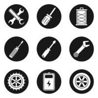 Auto Parts and Service Symbols in Black and White vector