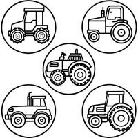 Tractor Icon Set in Simple Line Art vector