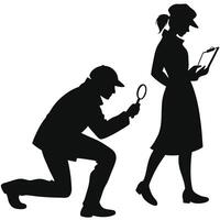 Detective Man and Woman in Classic Poses vector