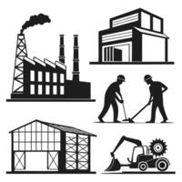 Smoke Stack Factory Icons in Silhouette vector