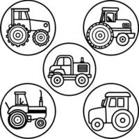 Tractor Icons in Line Art Style vector
