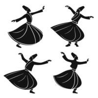 Black Silhouettes of Sufi Dancing Figures vector