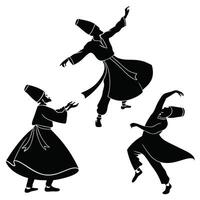 Sufi Dancer Black Silhouette Set vector