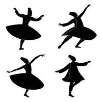 Expressive Sufi Dance Poses in Silhouette vector