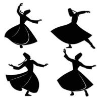 Collection of Black Sufi Dance Silhouette vector