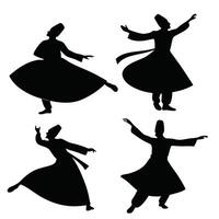 Dancing Sufi Figures in Black Silhouette vector