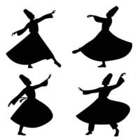 Sufi Dancer Movements in Black Silhouettes vector