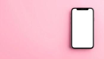 Blank smartphone screen positioned on a soft pink background ready for design mockups photo