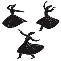 Sufi Dance Silhouette Set with Flowing Poses vector
