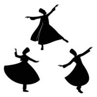 Black Silhouettes of Sufi Dance Movements vector