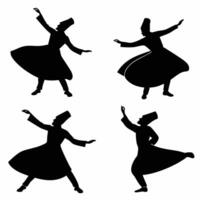 Set of Sufi Dance Pose Silhouettes vector