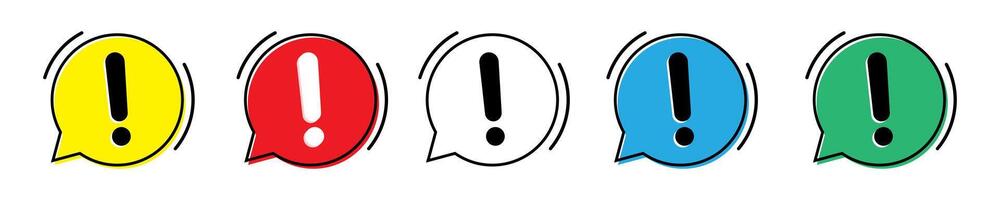 Speech bubble with exclamation mark icon. Set of colored attention signs. Exclamation mark icon. vector