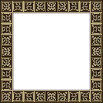 square European gold and black ornament. Rectangular pattern, circle, ring of the Middle Ages. Revival border. Decorations of palaces and church