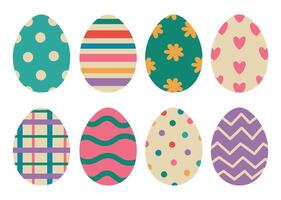 Easter egg set. Various eggs in pastel colors, polka dots, stripes, checkered. illustration for background, print, greeting card and other holiday design. vector