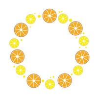 Round citrus frame on a white background. Slices of orange and lemon. Flyer, banner, space for text vector