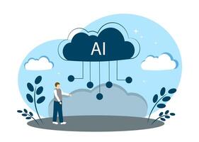 The concept of artificial intelligence and machine learning. Digital motherboard chip, digital cloud, flat design vector
